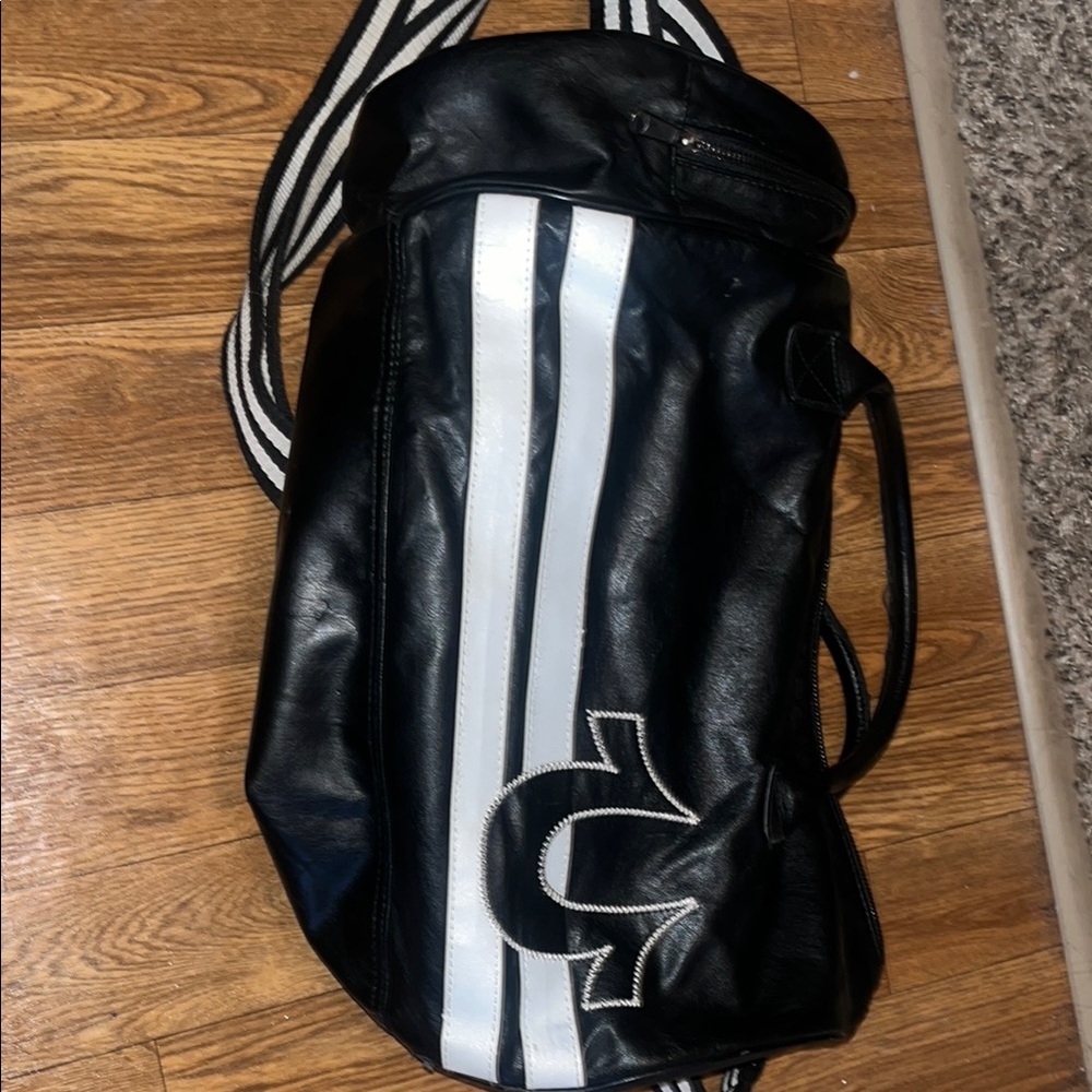 True Religion Black Leather Duffle Bag